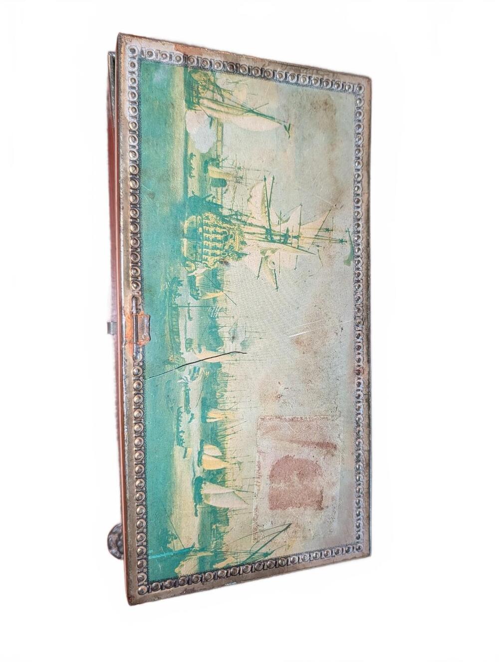 Vintage Decorative metal  Box with Nautical Print